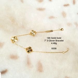 18K Solid Gold 7" Clover Bracelet (Pawnable)
